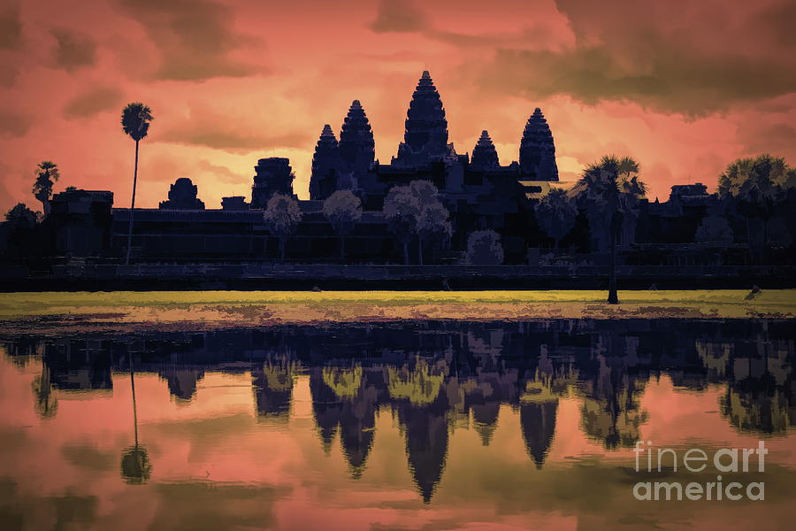 Silhouettes Angkor Wat Cambodia Mixed Media  Digital Art by Chuck Kuhn