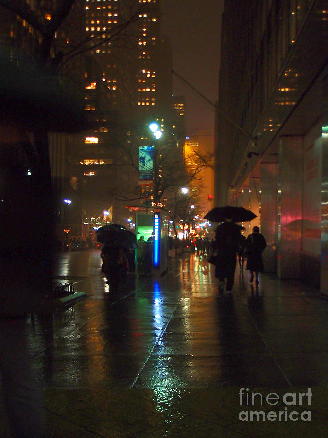 Silhouettes in the Rain - Umbrellas on 42nd Photograph by Miriam Danar
