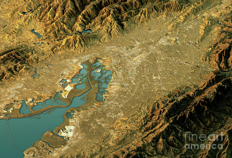 San Jose Digital Art - Silicon Valley 3D Landscape View West-East Natural Color by Frank Ramspott