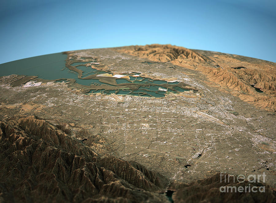 San Jose Digital Art - Silicon Valley 3D View Wide Angle Natural Color by Frank Ramspott