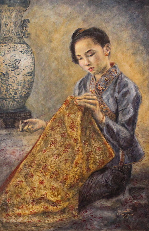 Silk and Procelain Painting by Sompaseuth Chounlamany