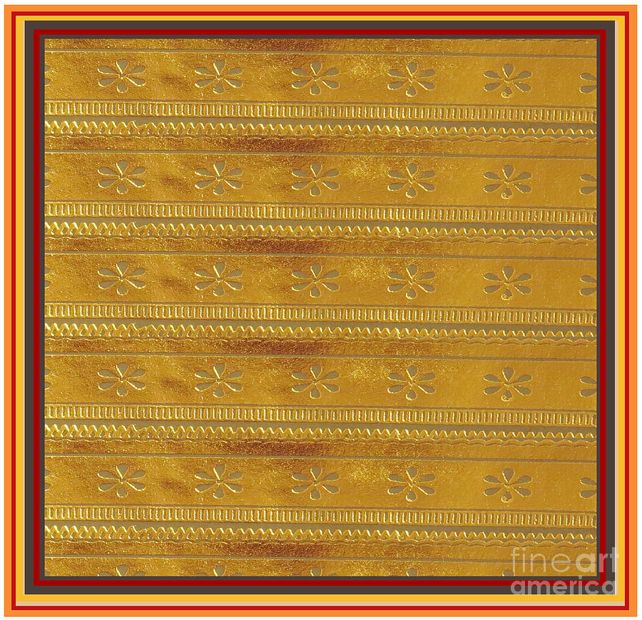 Planet Digital Art - Silken Gold Border Stripes with Jewel imprint elegant border Energy Healing Art by NavinJoshi FineAr by Navin Joshi