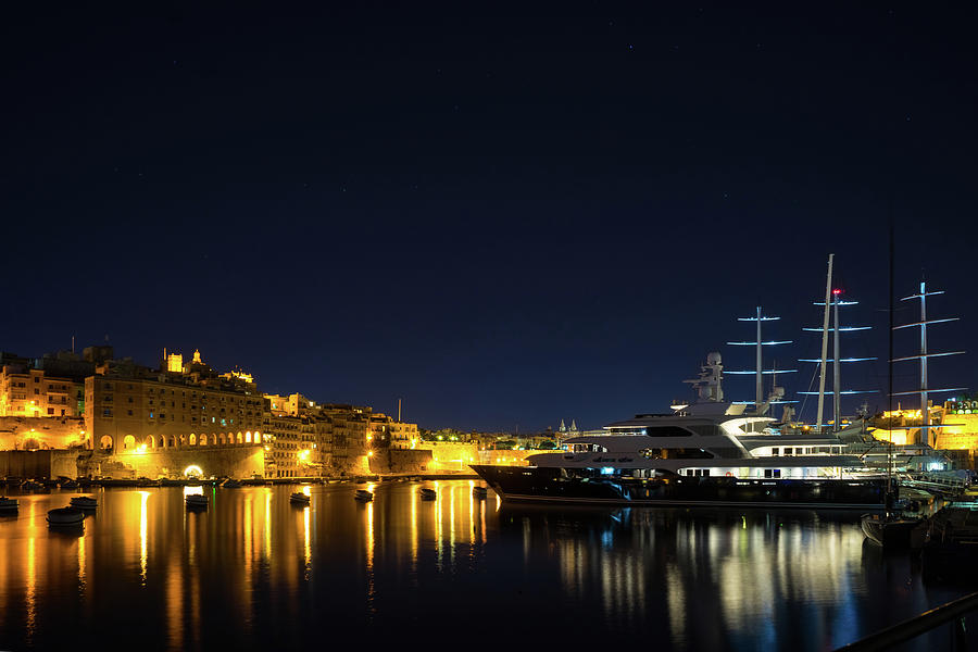 Silky and Sleek - Luxury Superyachts In Malta Grand Harbour Photograph by Georgia Mizuleva