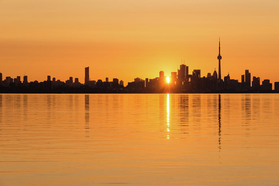 Silky Sunrise Silhouette - Torontos Skyline Over Lake Ontario Photograph by Georgia Mizuleva
