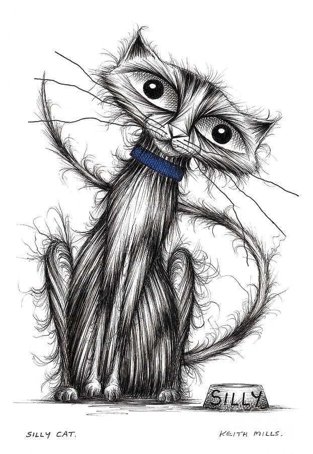 Silly cat Drawing by Keith Mills