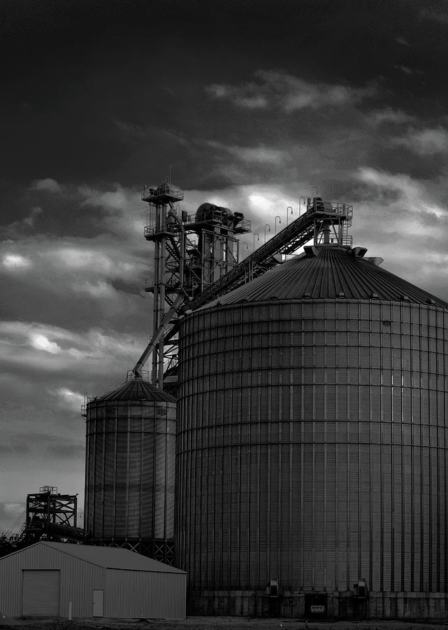 Silos on The Tennessee River BW Photograph by Lesa Fine