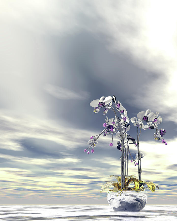 Silver and gold orchids Digital Art by Nicholas Burningham