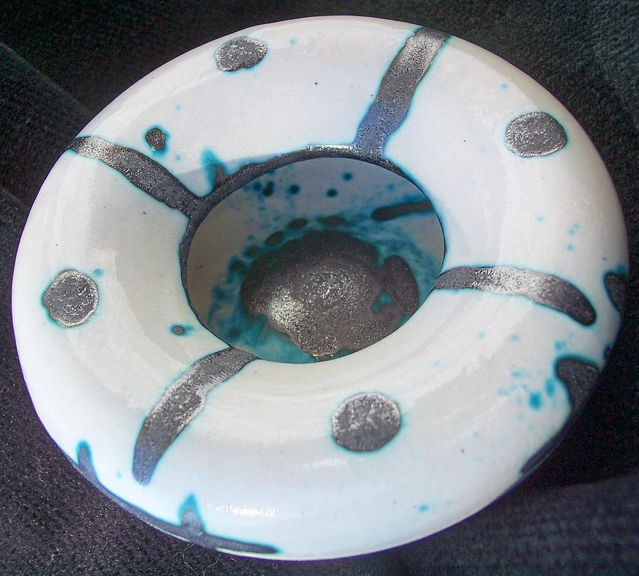 Bowl Ceramic Art - Silver and Teal Bowl by Xoey HAWK