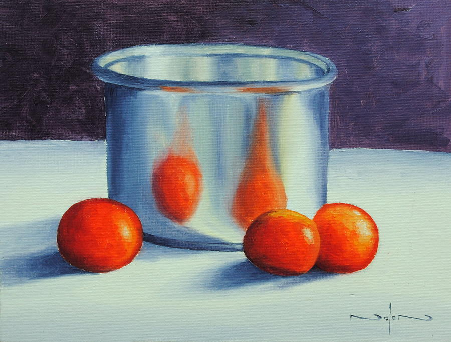 Oil Painting - Silver and Tomatoes Still Life by Nolan Clark Oil Painting - Silver and Tomatoes Still Life by Nolan Clark