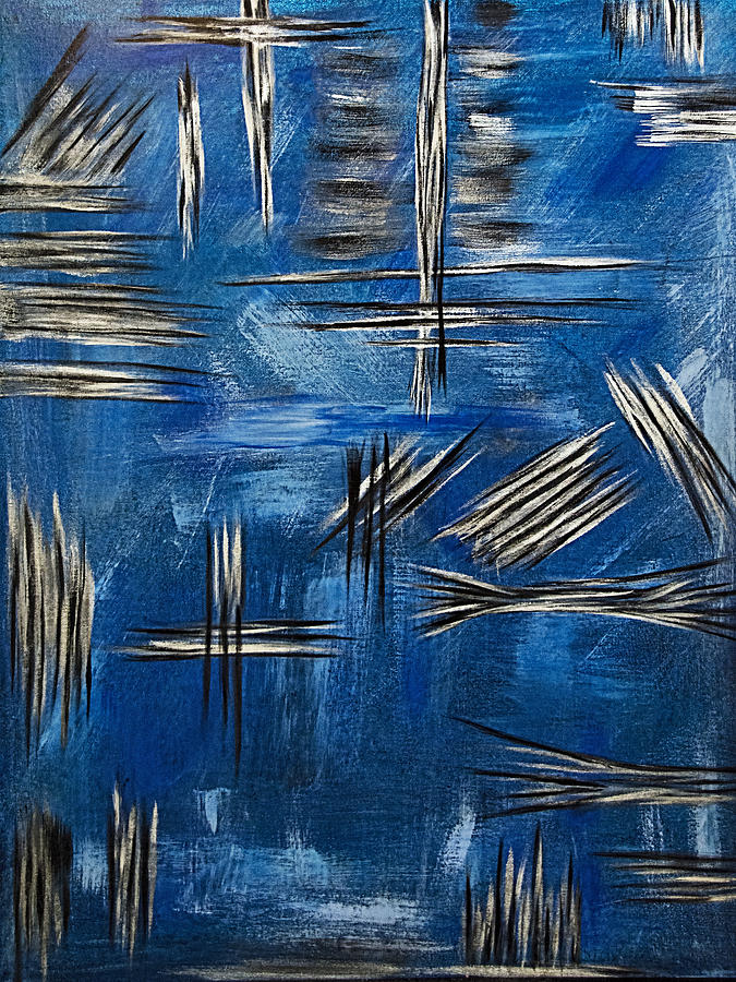 Silver/Blue/Black Metallic Abstract Painting Painting by Renee Anderson