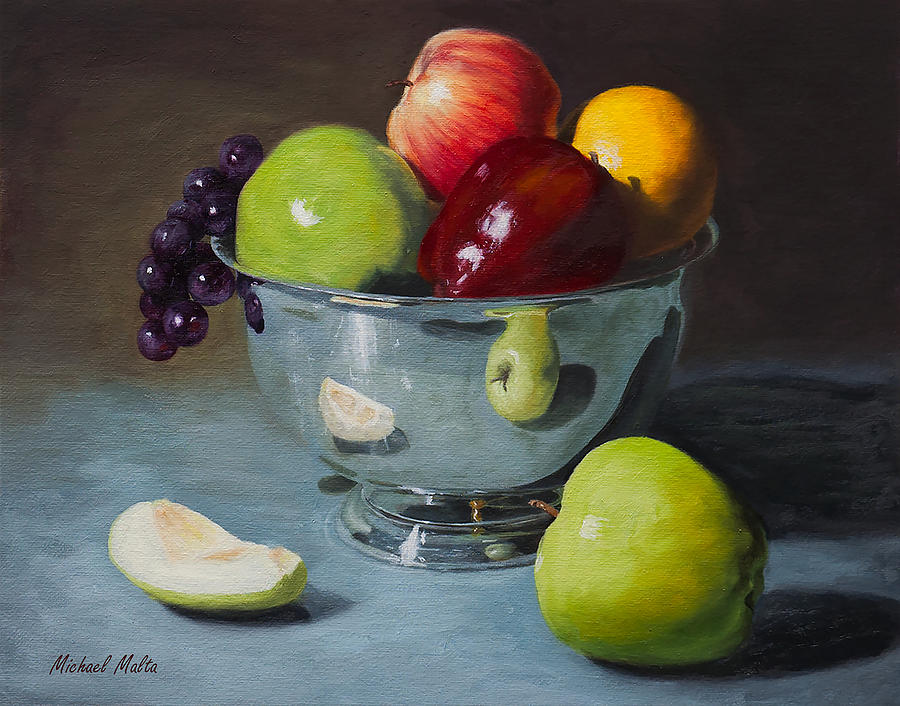 Silver Bowl Of Fruit Painting
