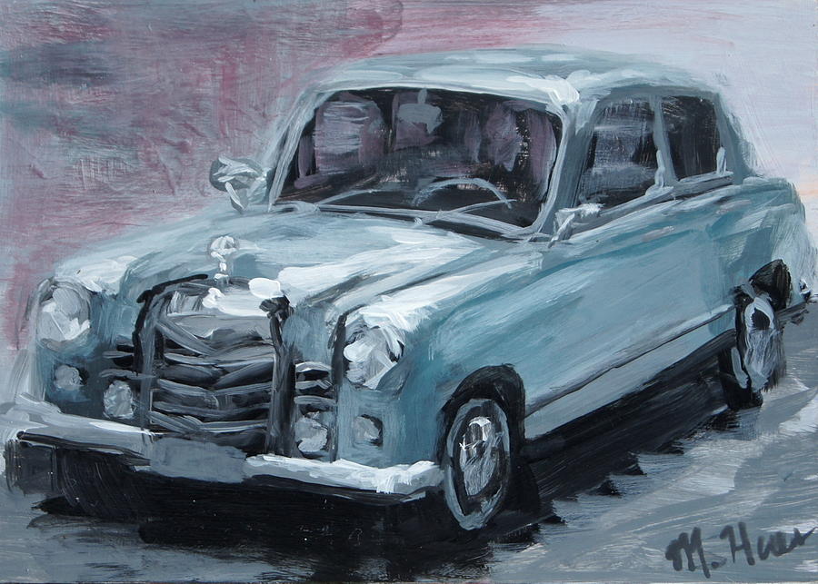 Old Car Painting - Silver Car by Mary Haas