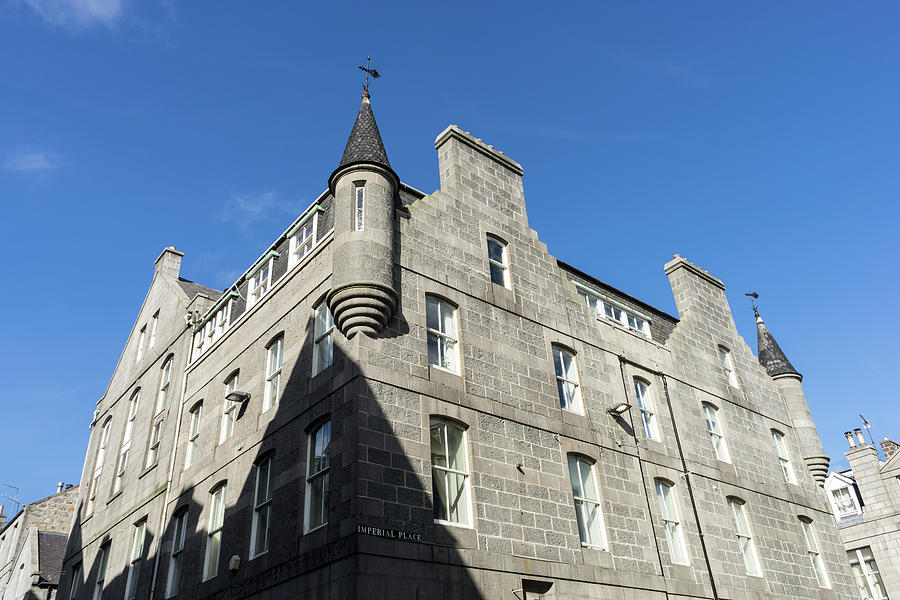 Silver City Architecture - Aberdeen Granite Facade with a Whimsical Tower Photograph by Georgia Mizuleva