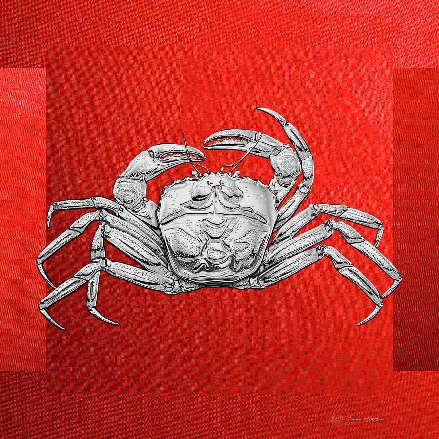 Silver Crab on Red Canvas Digital Art by Serge Averbukh