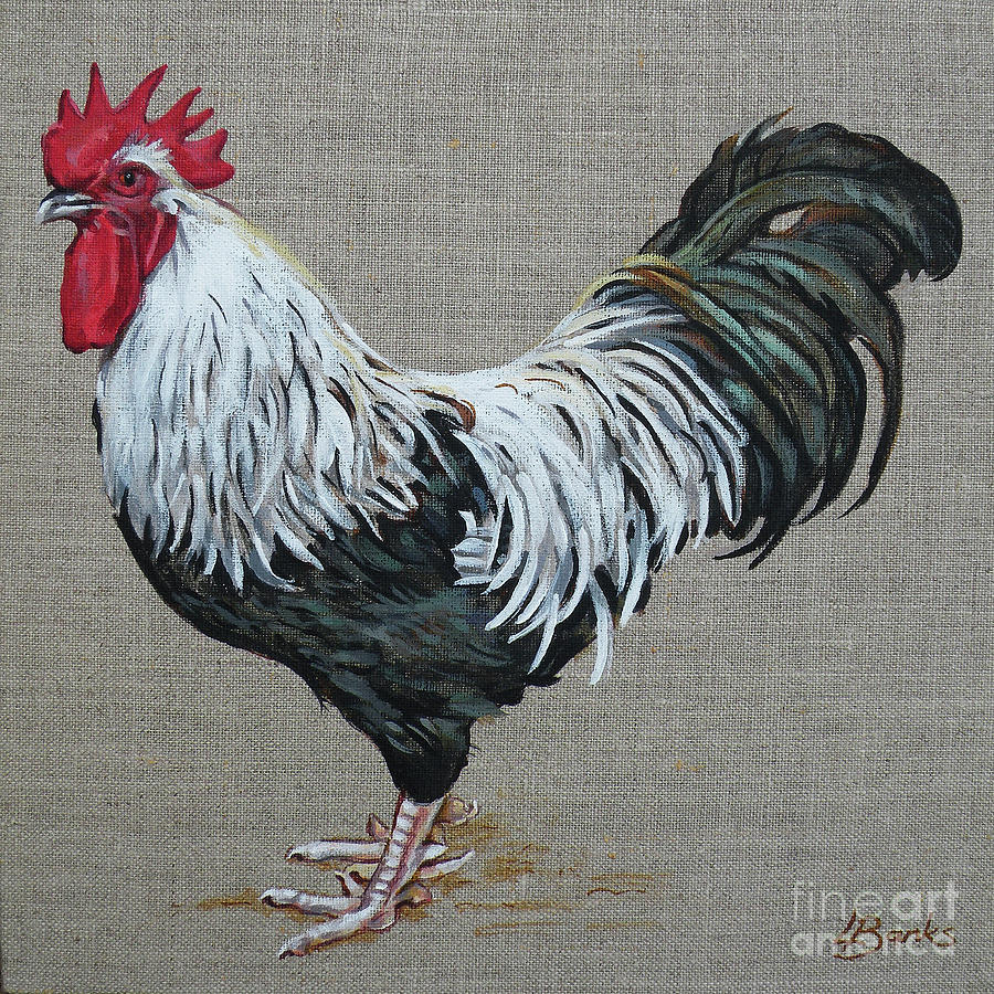 Silver Grey Dorking Rooster Painting