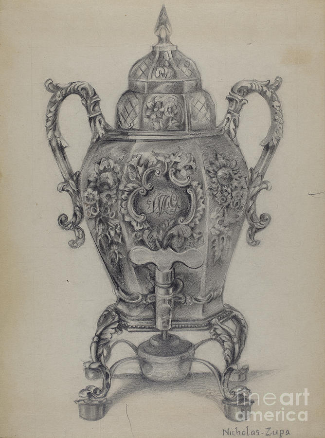 Silver Hot Water Urn Drawing by Nicholas Zupa Fine Art America