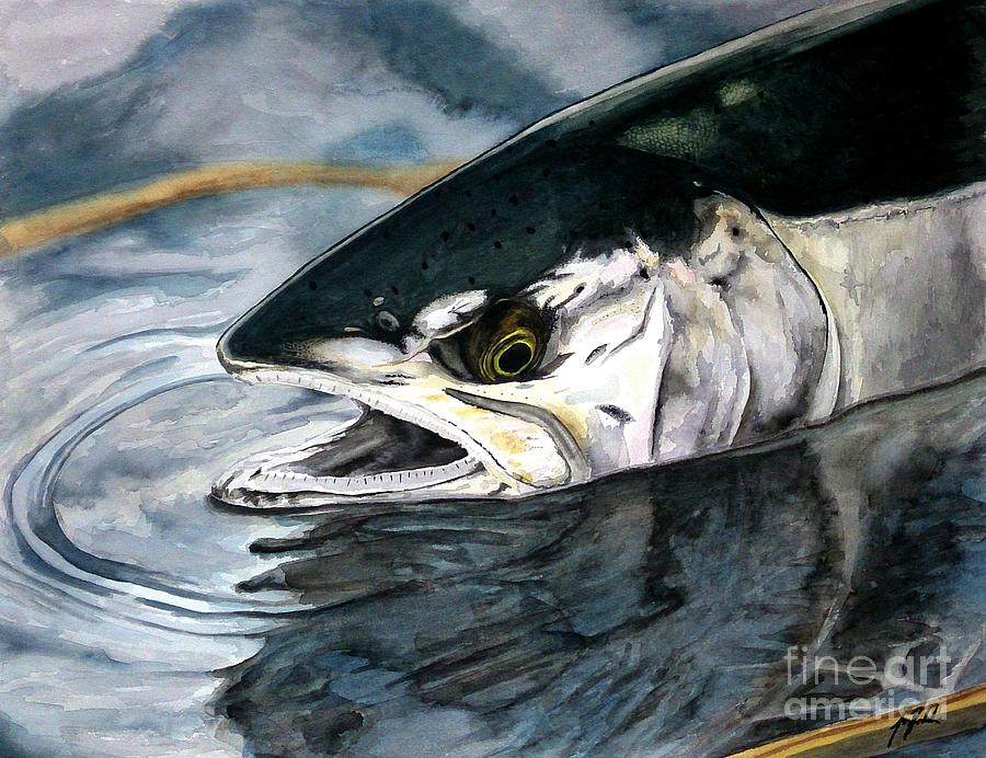 Trout Painting - Silver In The Salt by Jbs Water on Cotton Trout Painting - Silver In The Salt by Jbs Water on Cotton
