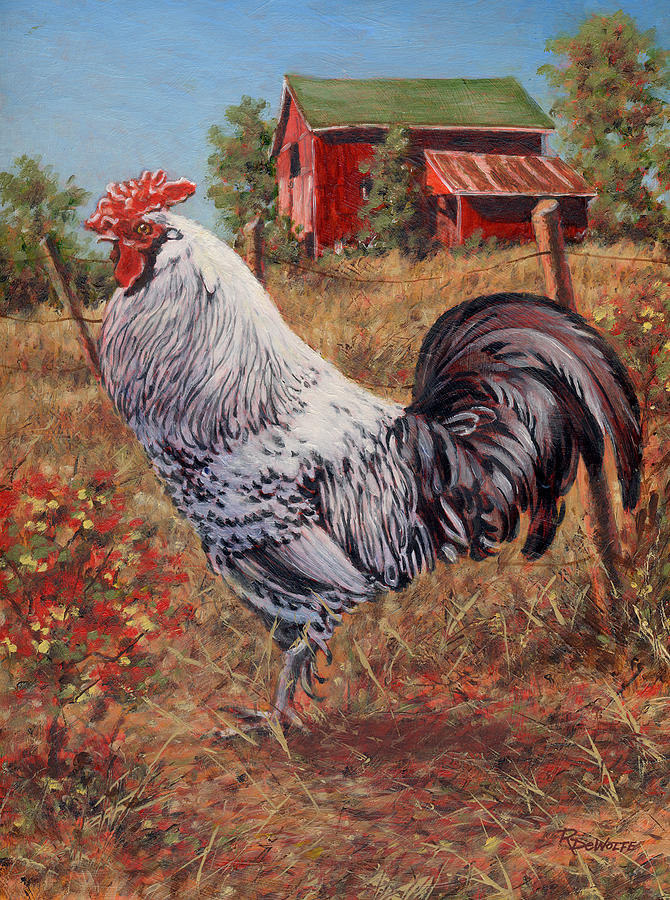 Silver Laced Rock Rooster Painting by Richard De Wolfe