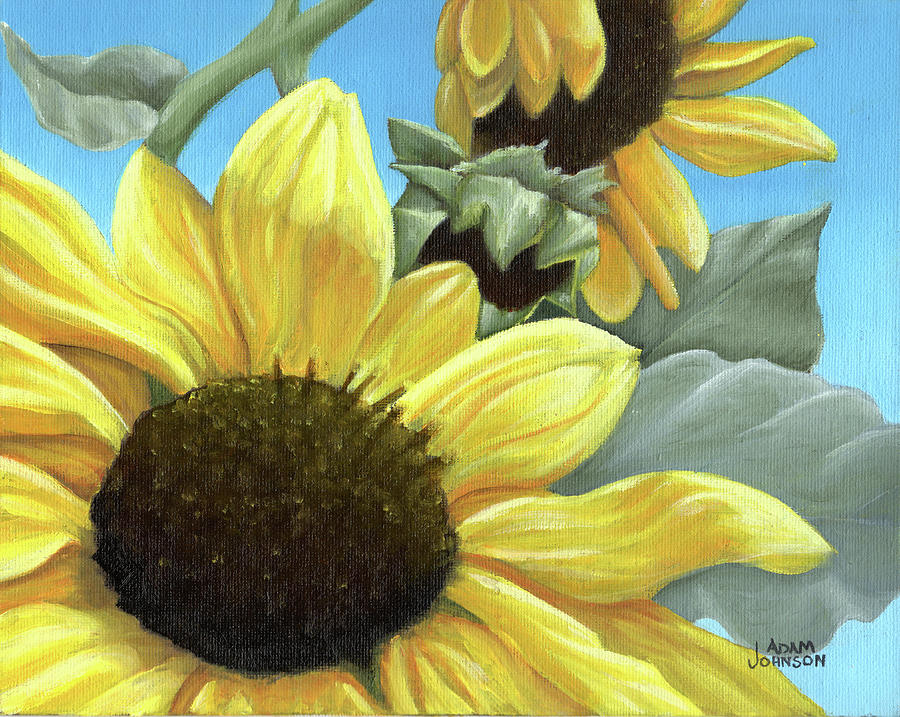 Silver Leaf Sunflower growing to the Sun Painting by Adam Johnson