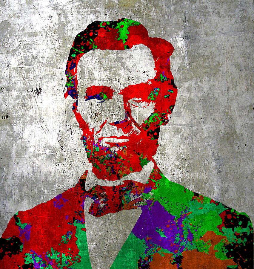 Silver Lincoln Abraham on Silver Paper Painting by Robert R Splashy Art Abstract Paintings