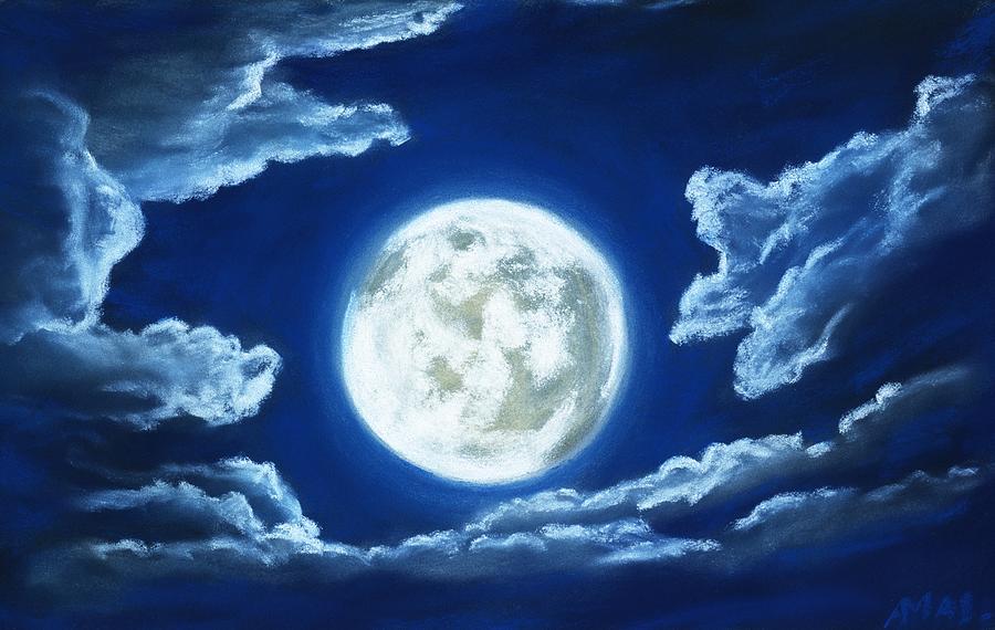 Silver Moon - Sky and Clouds Collection Painting by Anastasiya Malakhova
