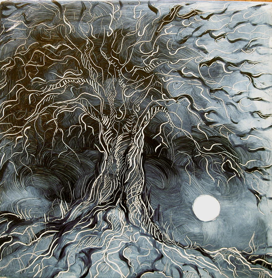 Nature Painting - Silver Moonlit Tree by Karen Doyle Nature Painting - Silver Moonlit Tree by Karen Doyle