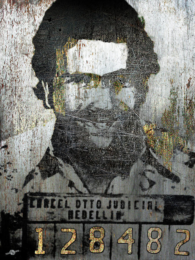 Silver Pablo Escobar Mug Shot 1991 Abstract Painting by Tony Rubino