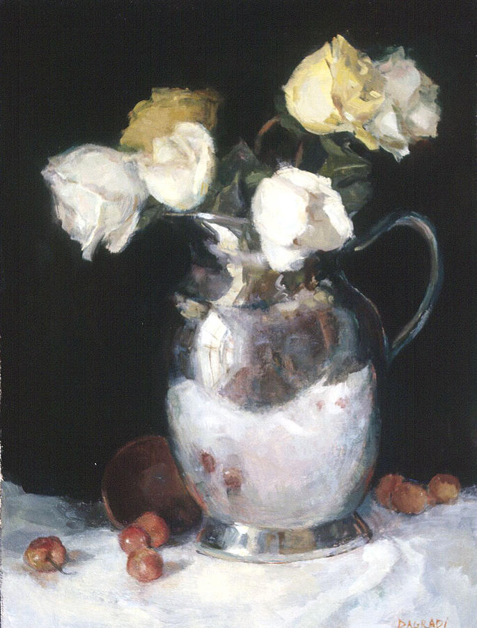 Floral Still Life Painting - Silver Pitcher by Joan DaGradi