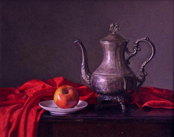 Still Life Painting - Silver Pitcher with Red by Keith Murray