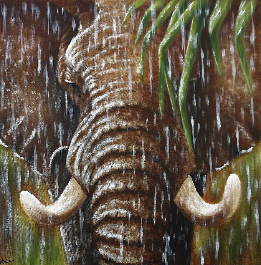 Silver Rain Elephant Painting By Natalia Huff