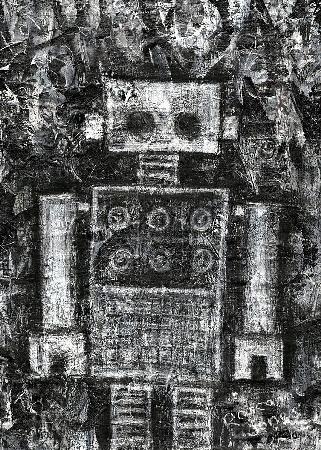 Robot Painting - Silver Scene Robot by Roseanne Jones