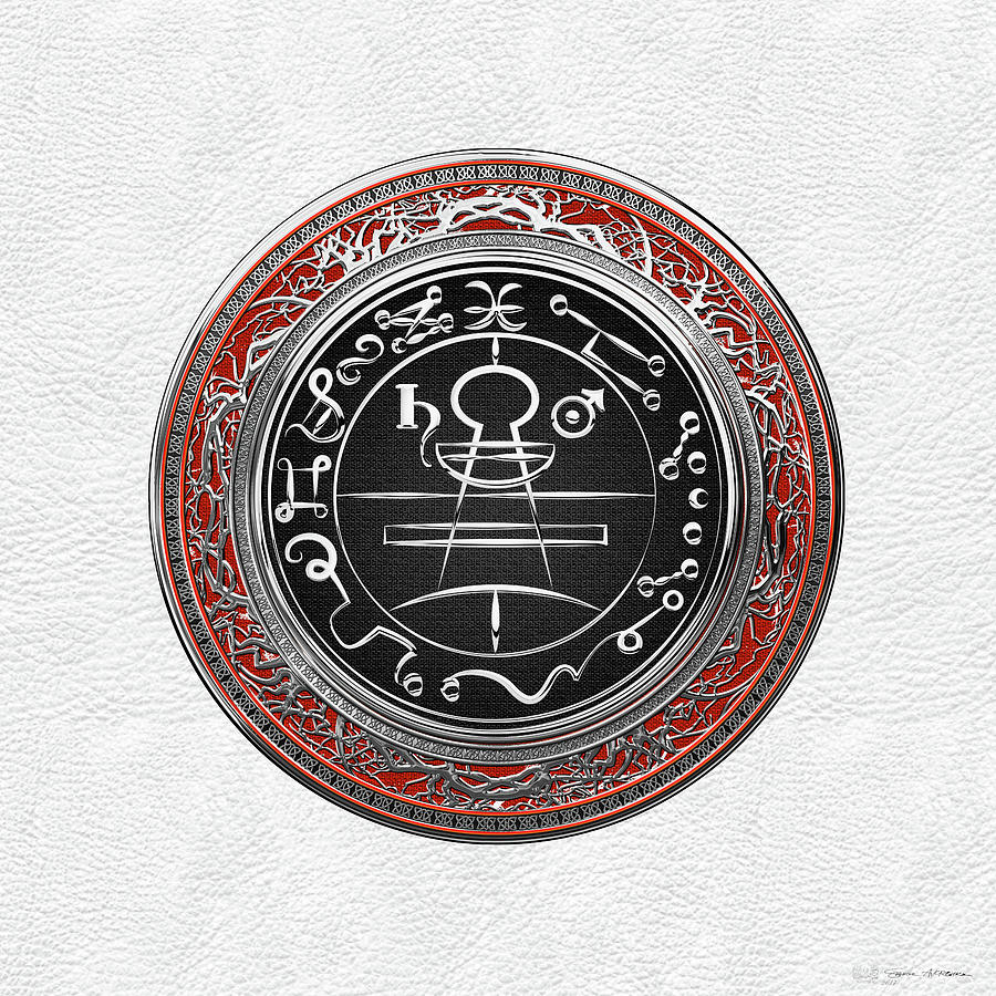 Silver Seal of Solomon - Lesser Key of Solomon on White Leather  Digital Art by Serge Averbukh