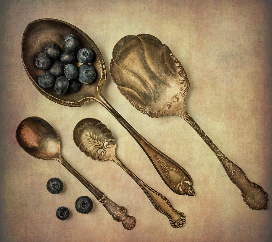 Silver Spoons And Blueberries Photograph by Garry Gay