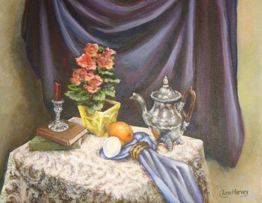 Silver Teapot With a Wooden Handle Painting by Clare Harvey Silver Teapot With a Wooden Handle Painting by Clare Harvey