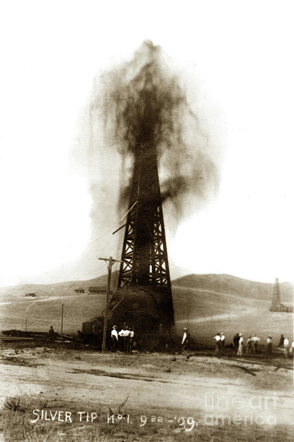 1909 Photograph - Silver Tip oil wel  just outside of Coalinga, Californial Sept, 22, 1909 by Monterey County Historical Society