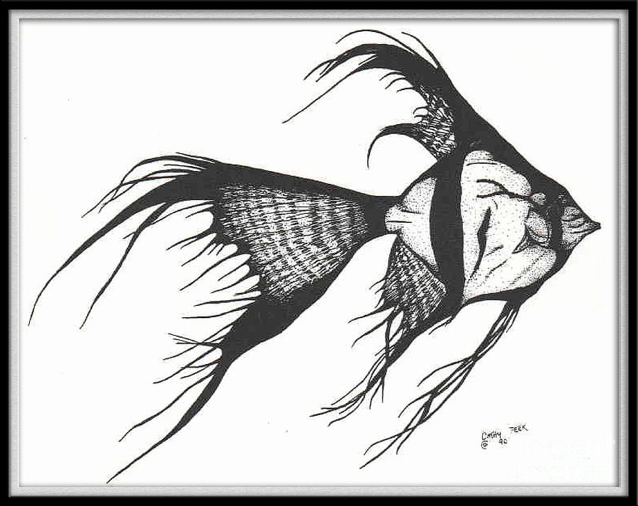 Fish Painting - Silver Veiltail Angelfish Fish Cathy Peek Art by Cathy Peek