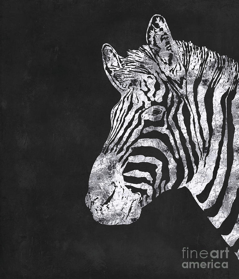Animal Painting - Silver Zebra, African wildlife, wild animal in silver gilt by Tina Lavoie