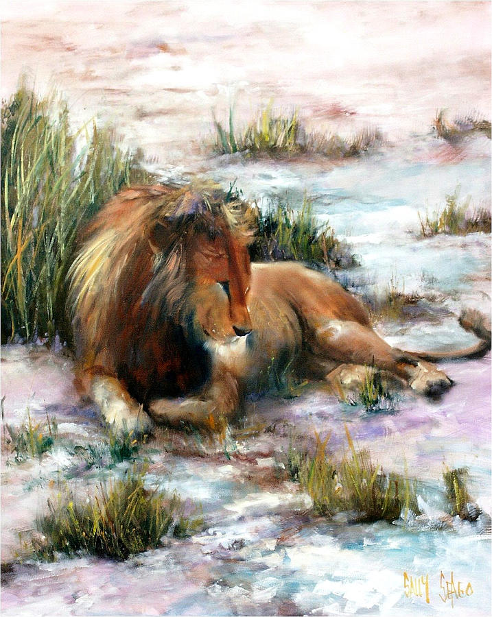Lion Painting - Simba Ngoro Ngoro by Sally Seago