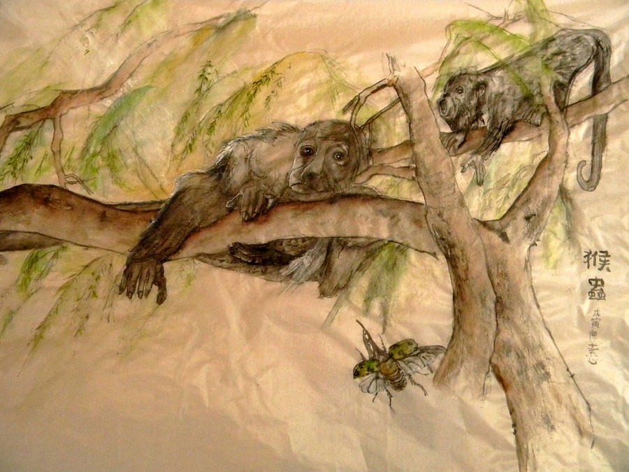 Simian And Beetle Painting by Debbi Saccomanno Chan