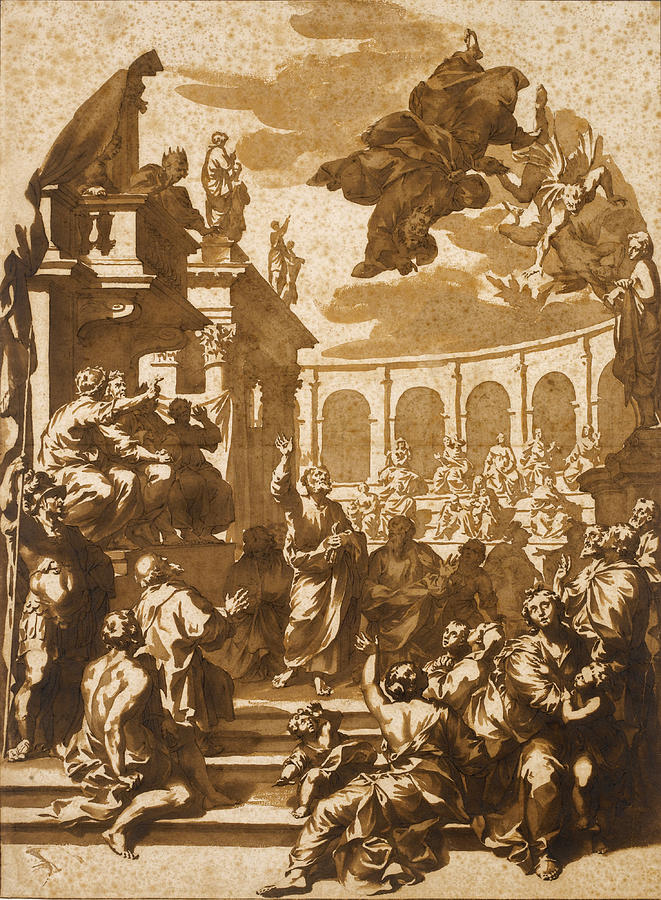 Simon Magus rebuked by Saint Peter Drawing by Jan de Bisschop