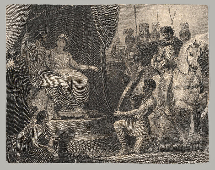 Simonides and Thaisa. Shakespeare Pericles Act 2 Scene 2 Drawing by Frederick Bacon