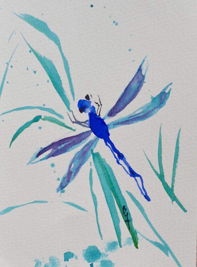 Simple Blue Dragonfly Painting by Beverley Harper Tinsley