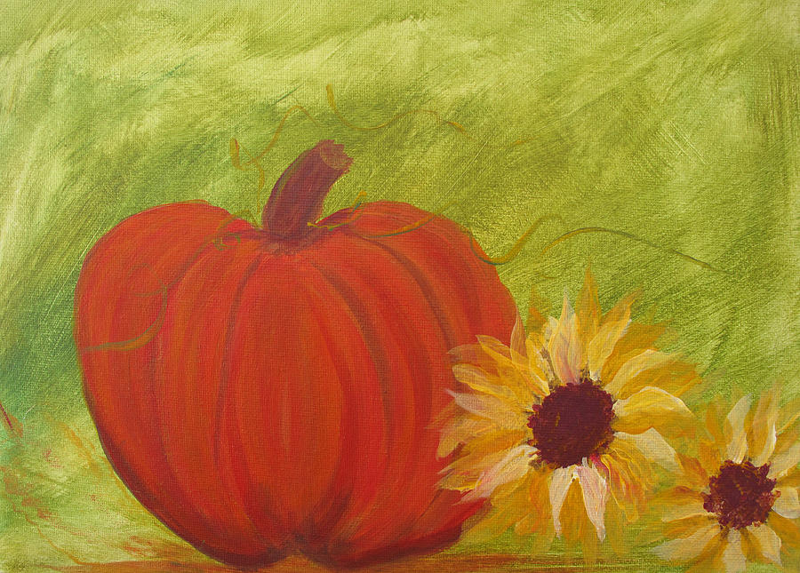 Pumpkin Painting - Simple Lone Pumpkin by Barbara McDevitt