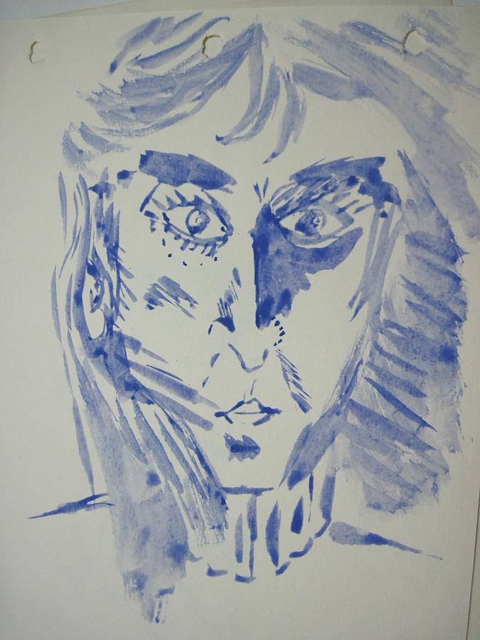 Simple portrait in blue.Water color 1999 Drawing by Dr Loifer Vladimir