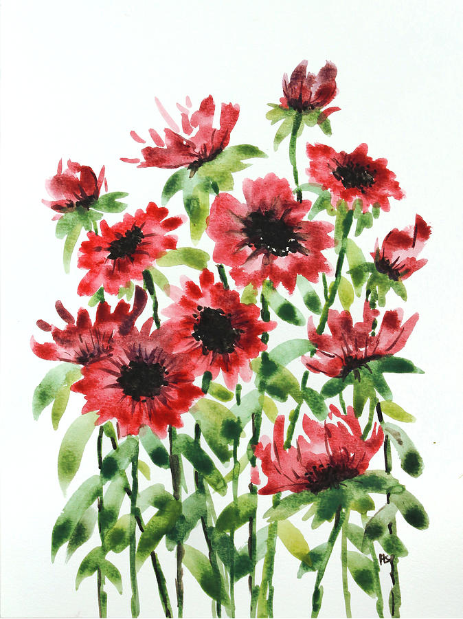 watercolor flowers red