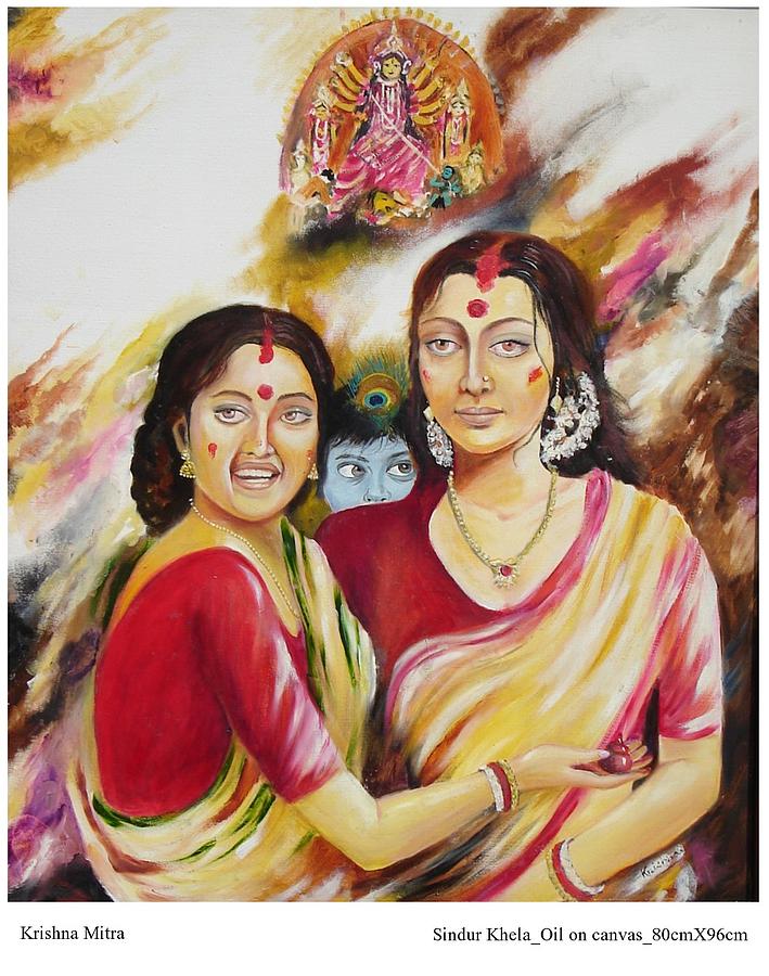 Sindoor khela in Durga Puja Painting  Painting Durga painting Bengali art