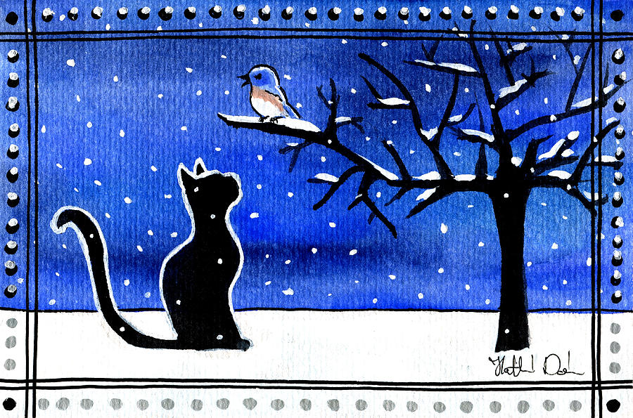 Sing For Me - Black Cat Card Painting by Dora Hathazi Mendes