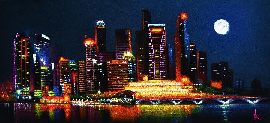 Skyline Painting - Singapore Aglow by Thomas Kolendra