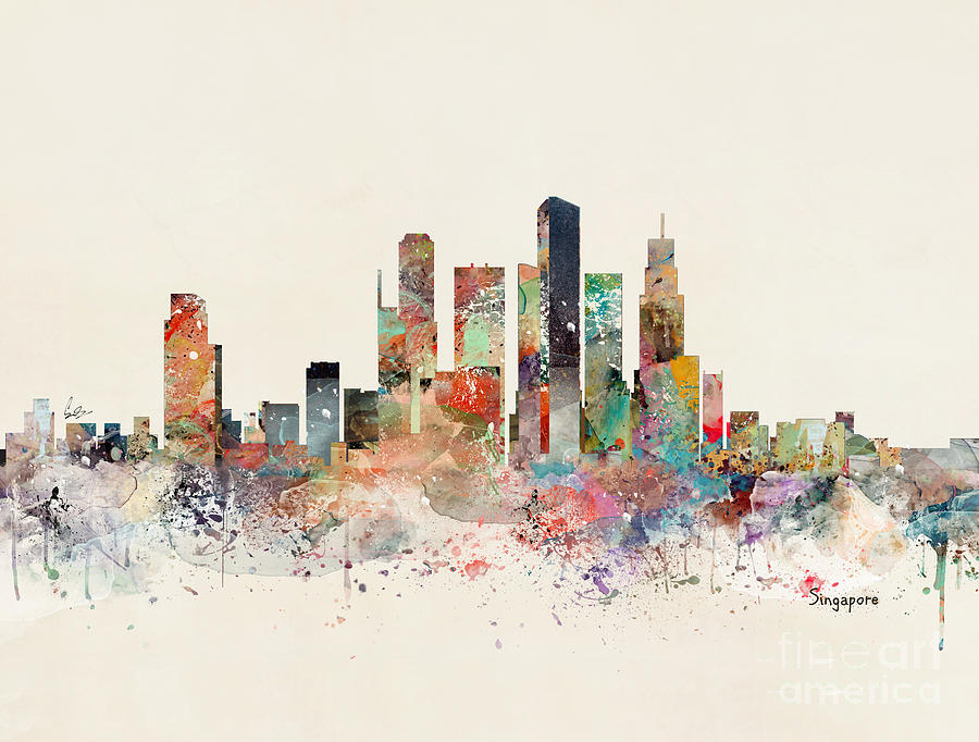 Skyline Painting - Singapore Skyline by Bri Buckley