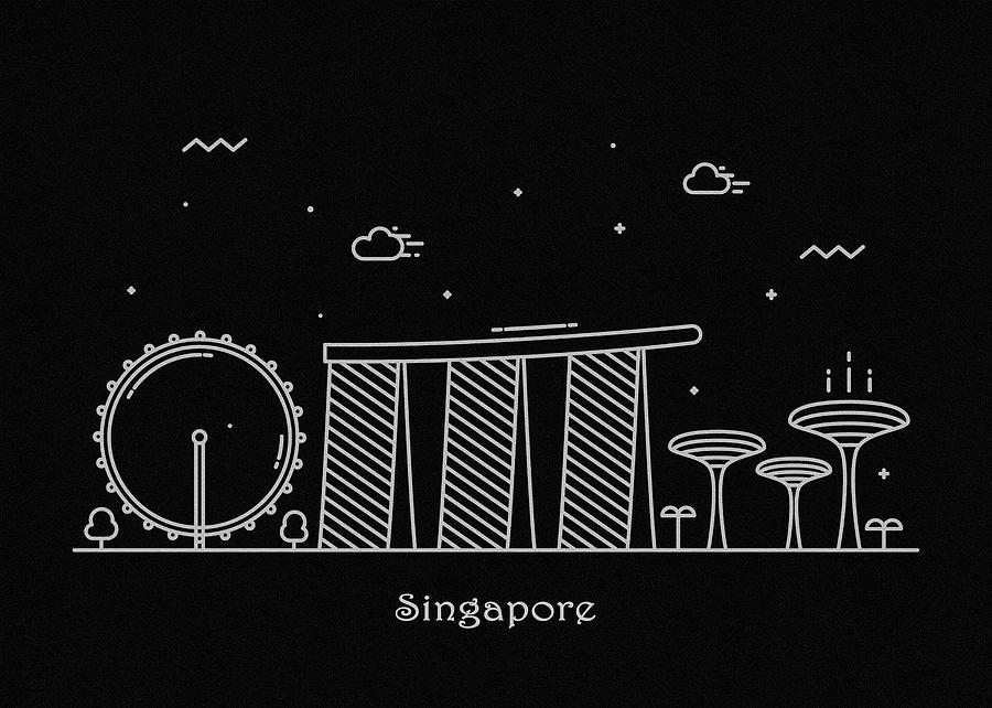 Singapore Skyline Travel Poster Drawing by Inspirowl Design